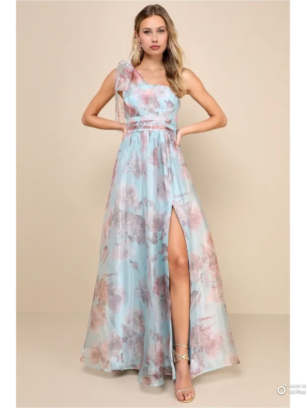 Lulus Large Dramatically Lovely Blue Floral One Shoulder Maxi Dress NWT Formal